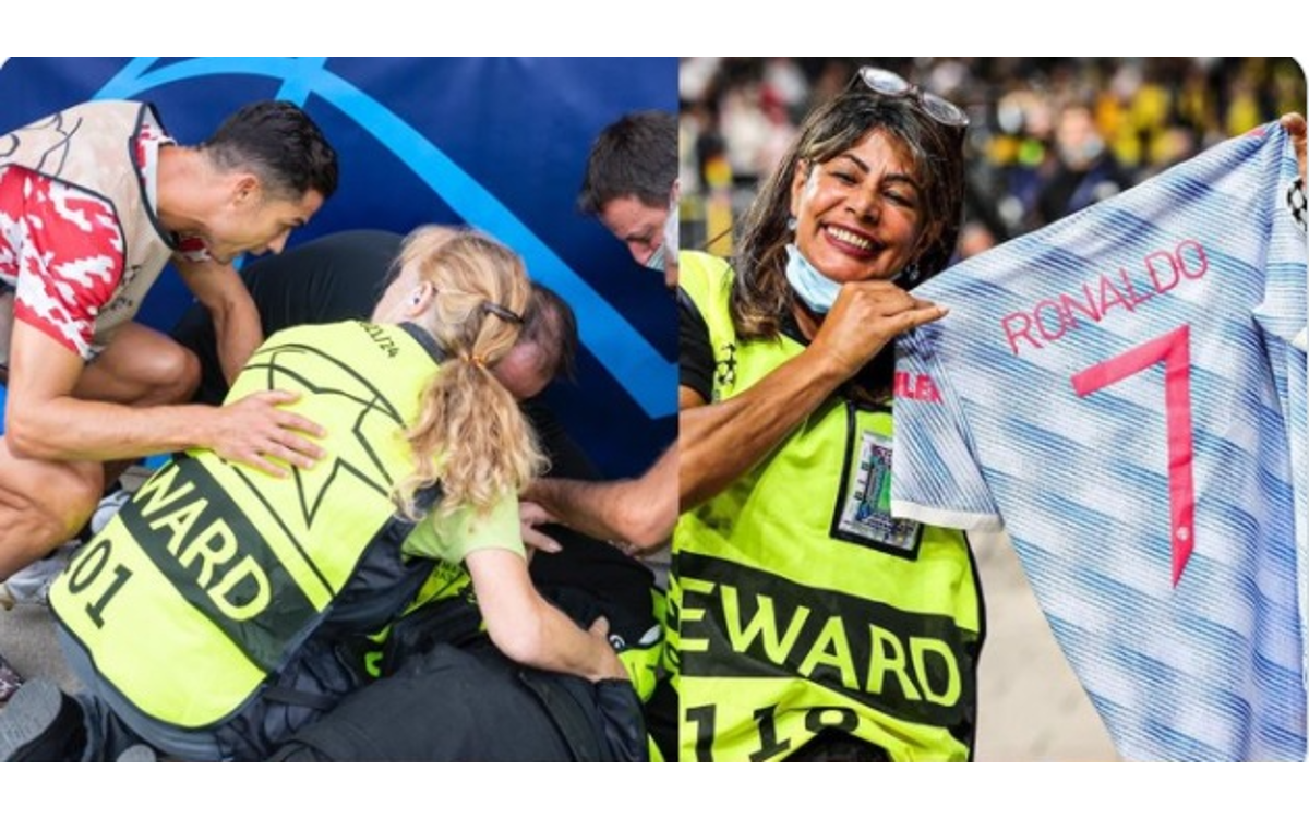 Descuenta CR7 de un balonazo a guardia de seguridad, pero le alivia el dolor con camiseta