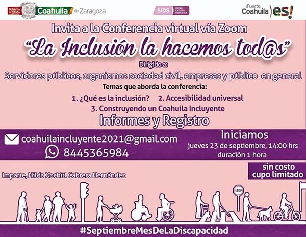 Invitan a conferencias sobre la discapacidad
