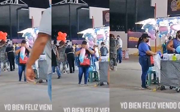Infla bolsa de algodón de azúcar con la boca