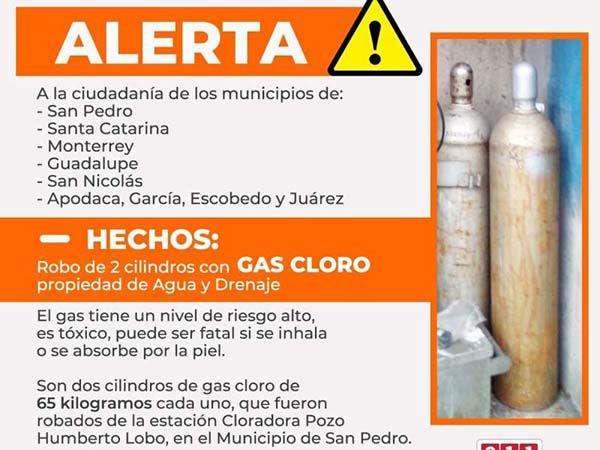 Alerta PC por robo de tanques de cloro