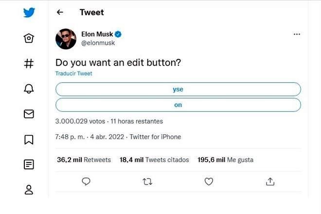 Pide Musk votar sobre botón de edición en Twitter
