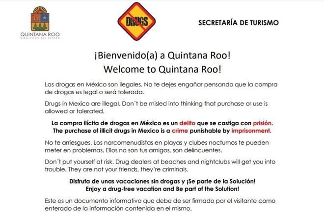 Advertirán a turistas de QR consecuencias de consumir drogas