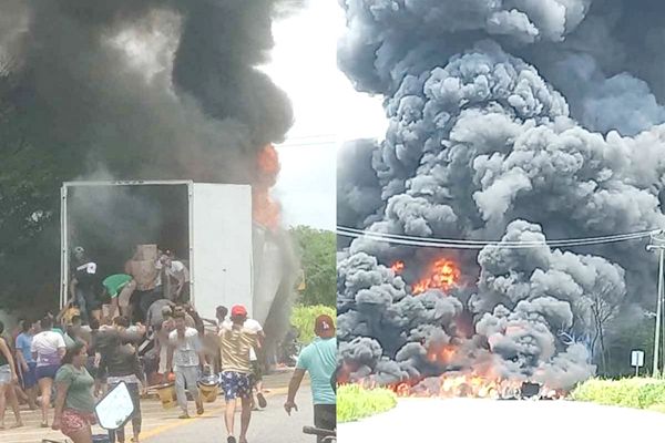 Rapiñan tráiler ardiendo en carretera de Campeche