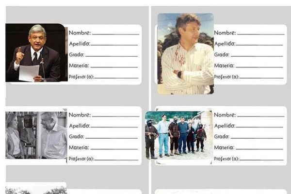 Morena presume etiquetas escolares con fotos de AMLO
