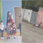 Niños «saludan» a la Bandera, mientras otros se van de pinta