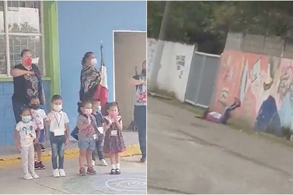 Niños «saludan» a la Bandera, mientras otros se van de pinta