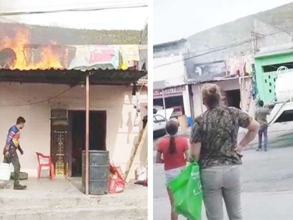 Repartidores de agua potable en pipas sofocan incendio en NL