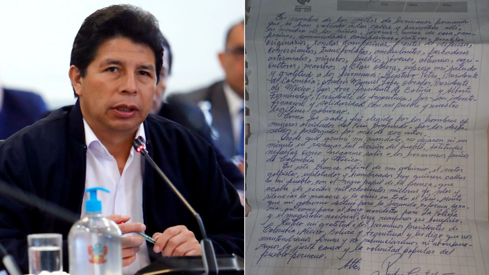 PEDRO CASTILLO A MÉXICO, COLOMBIA, ARGENTINA Y BOLIVIA: “NOS MANTENDREMOS FIRMES Y NO RENUNCIAREMOS”