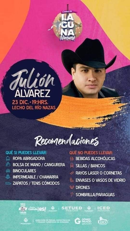 LLEGA JULIÓN ÁLVAREZ CON SUS ÉXITOS A LA LAGUNA