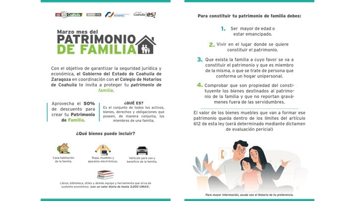 INVITA NOTARIADO DE COAHUILA A ‘MARZO, MES DEL PATRIMONIO DE FAMILIA’