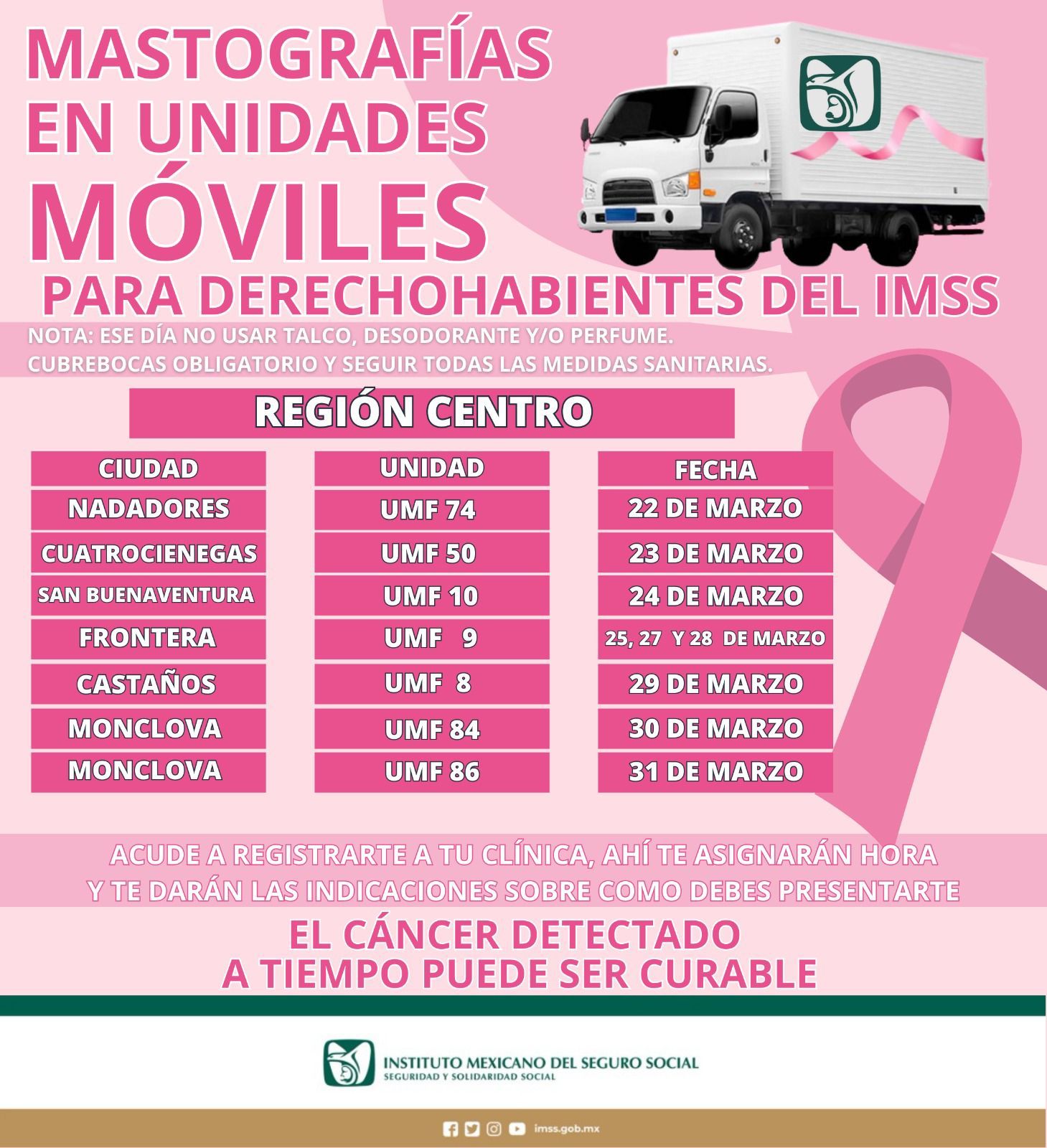 INVITA IMSS COAHUILA A PRACTICARSE LA MASTOGRAFÍA EN UNIDADES MÉDICAS