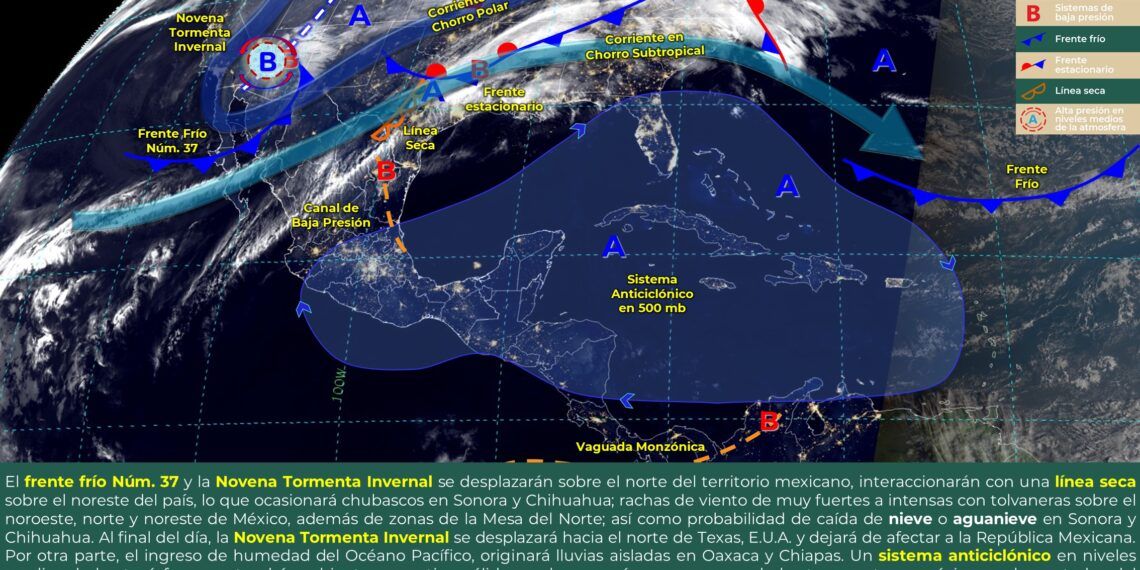 LLUVIAS CON CHUBASCOS Y RACHAS FUERTES DE VIENTO EN EL NOROESTE, NORTE Y NORESTE DE MÉXICO, POSIBLE FORMACIÓN DE TORBELLINOS O TORNADOS EN EL NORTE DE COAHUILA
