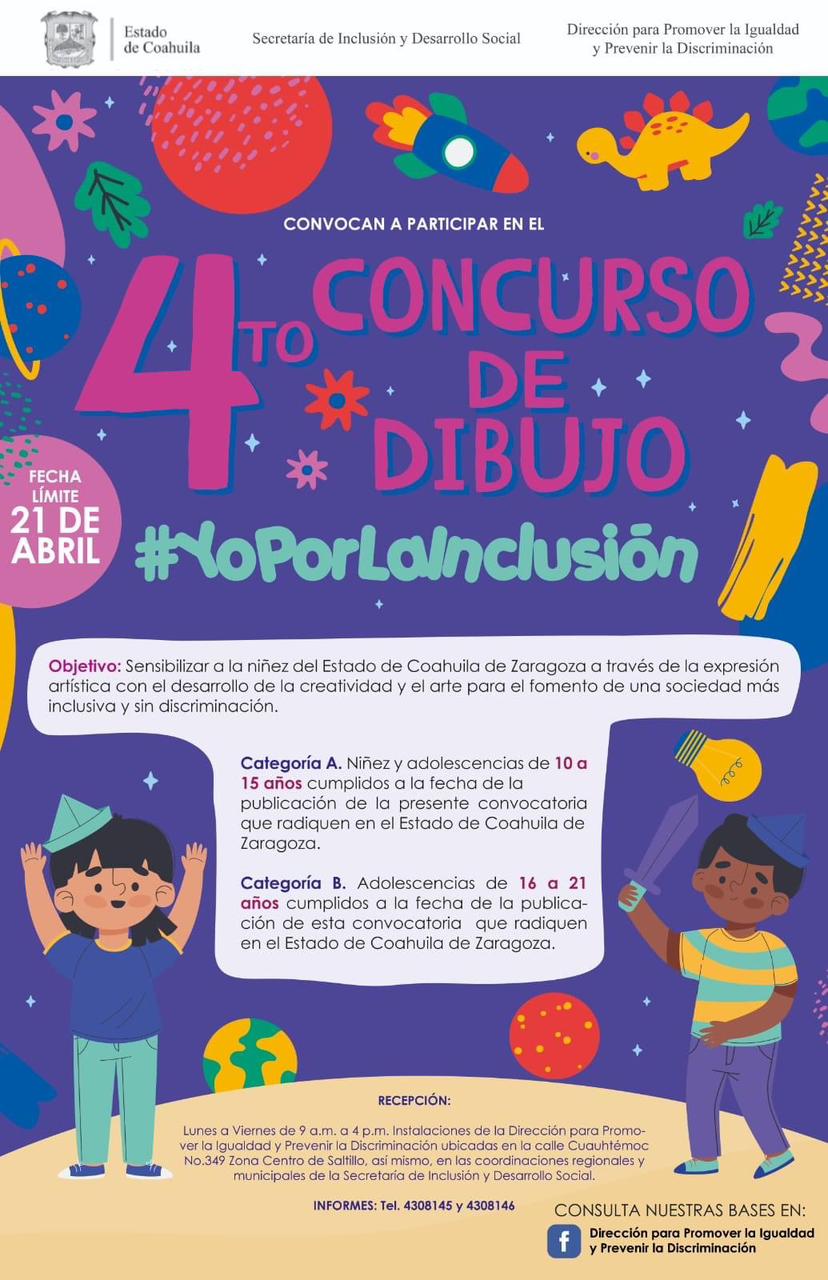 EXHORTA GOBIERNO DE COAHUILA AL IV CONCURSO DE DIBUJO #YOPORLAINCLUSION