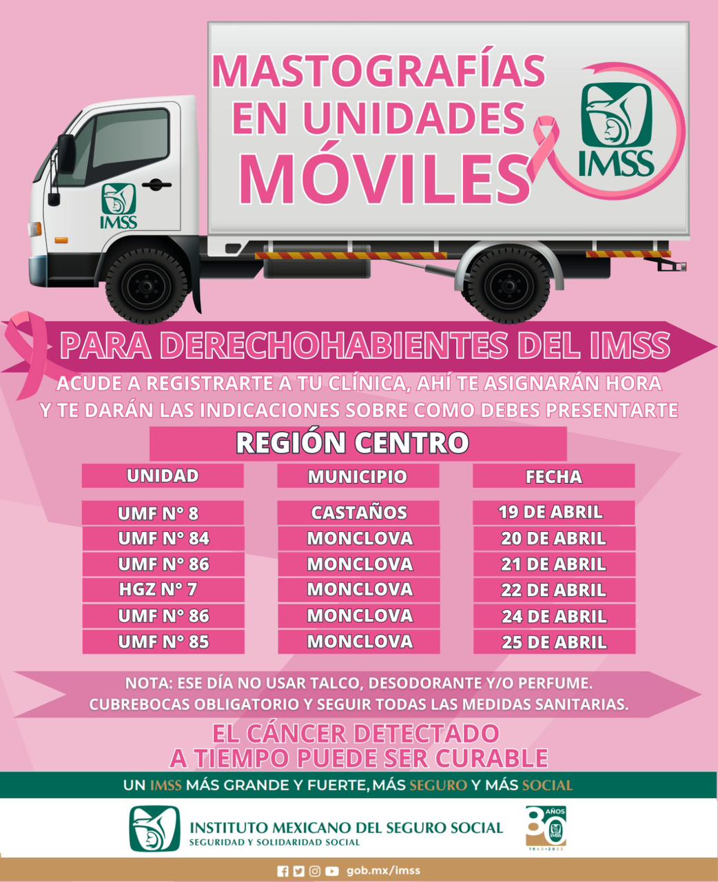 MASTÓGRAFOS MÓVILES DEL IMSS COAHUILA BRINDARÁN SERVICIO EN UNIDADES MÉDICAS DE LA REGIÓN LAGUNA, CENTRO Y NORTE
