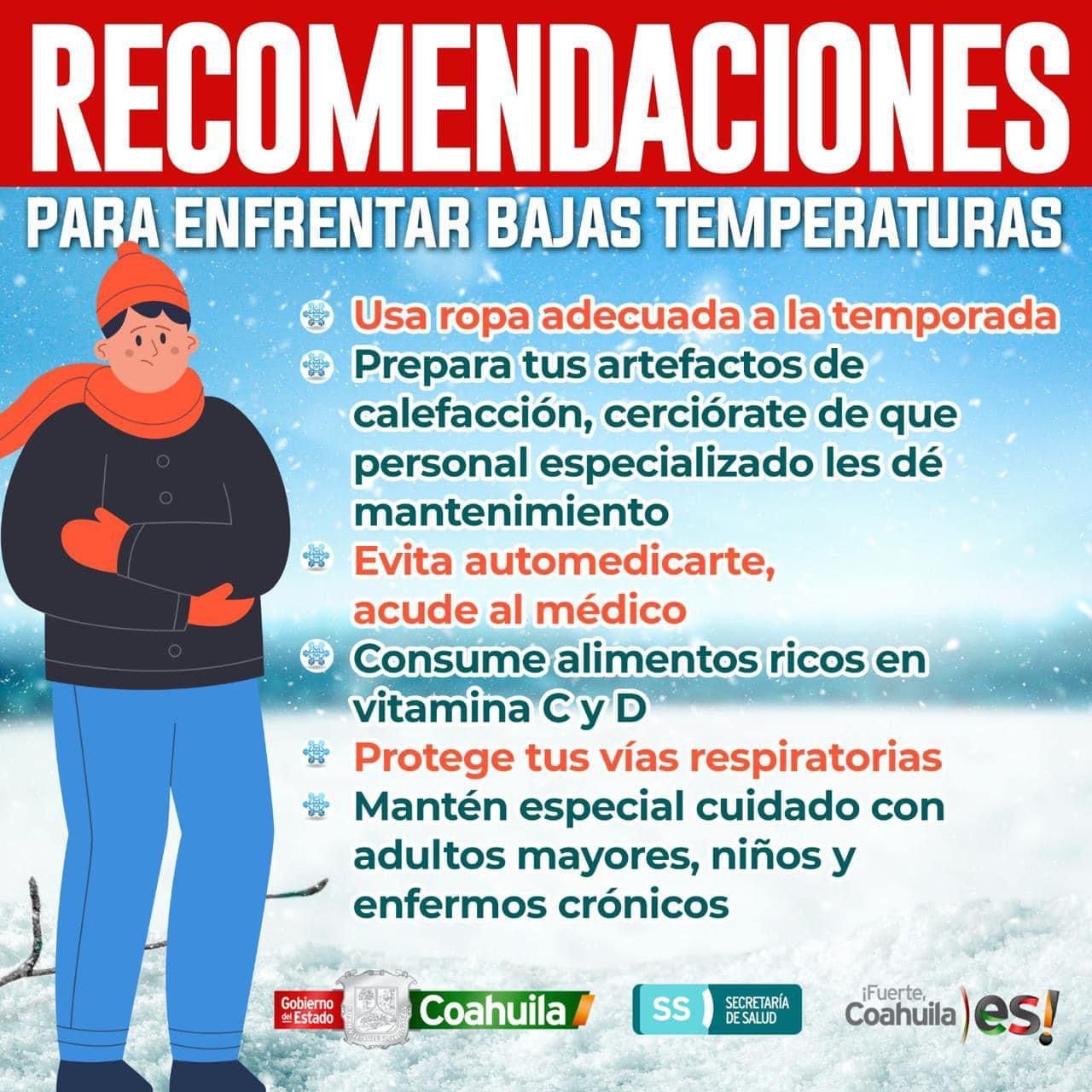 EMITE SALUD COAHUILA RECOMENDACIONES ANTE LA LLEGADA DEL FRENTE FRÍO No. 8