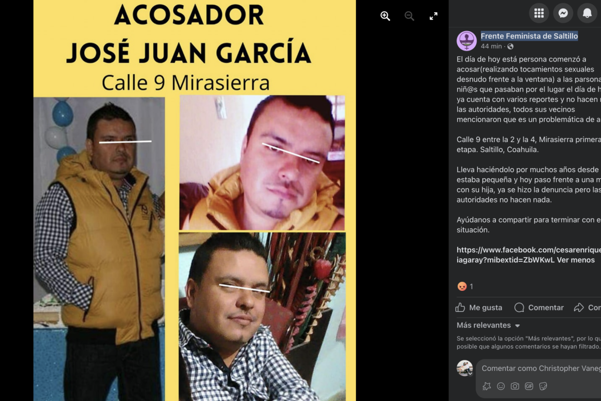 DENUNCIA EN REDES SOCIALES FRENTE FEMINISTA SALTILLO A PRESUNTO ACOSADOR EN MIRASIERRA