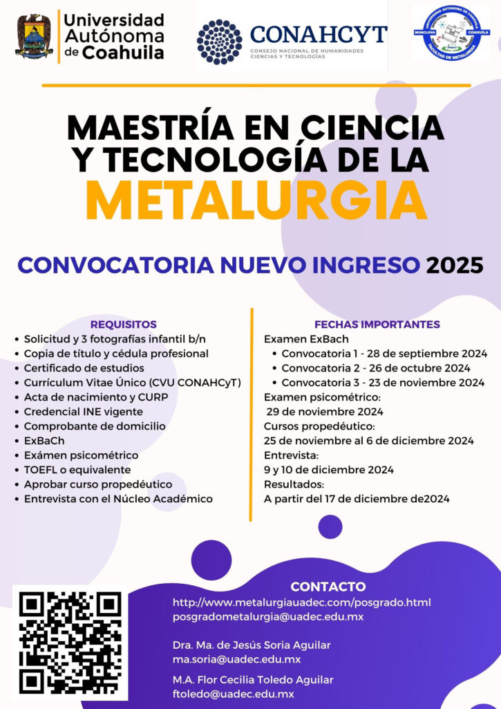 ESPECIALÍZATE EN LA UA DE C CON LA MAESTRÍA EN CIENCIA Y TECNOLOGÍA DE LA METALURGIA