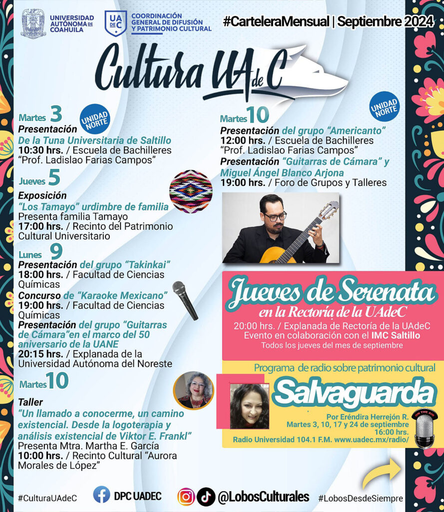 DISFRUTA DE MÚLTIPLES OPCIONES CULTURALES Y ARTÍSTICAS QUE OFRECE LA UA DE C EN SEPTIEMBRE