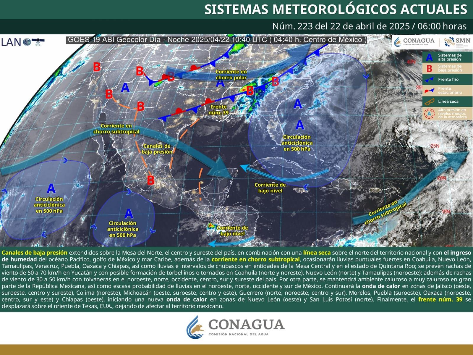 SE PREVÉN LLUVIAS FUERTES Y POSIBLE FORMACIÓN DE TORBELLINOS EN COAHUILA