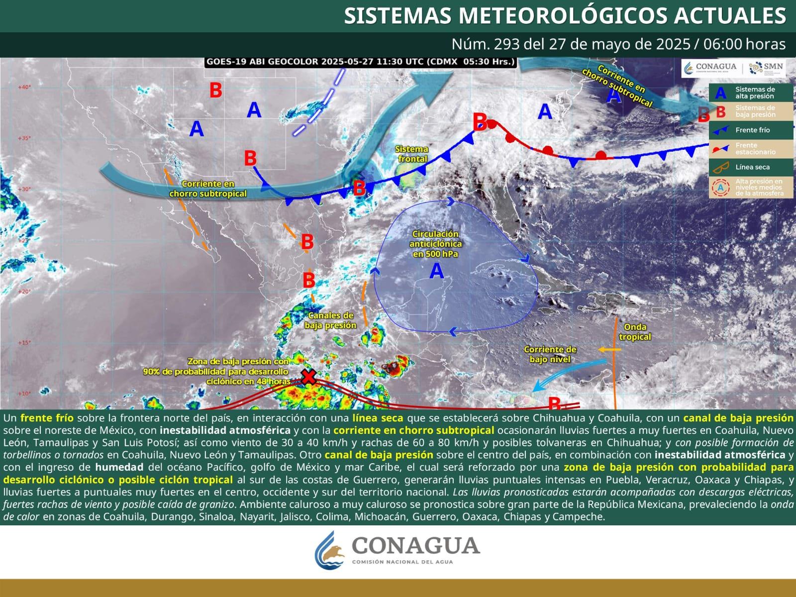 SE ESPERAN LLUVIAS FUERTES Y POSIBLE FORMACIÓN DE TORBELLINOS O TORNADOS EN COAHUILA