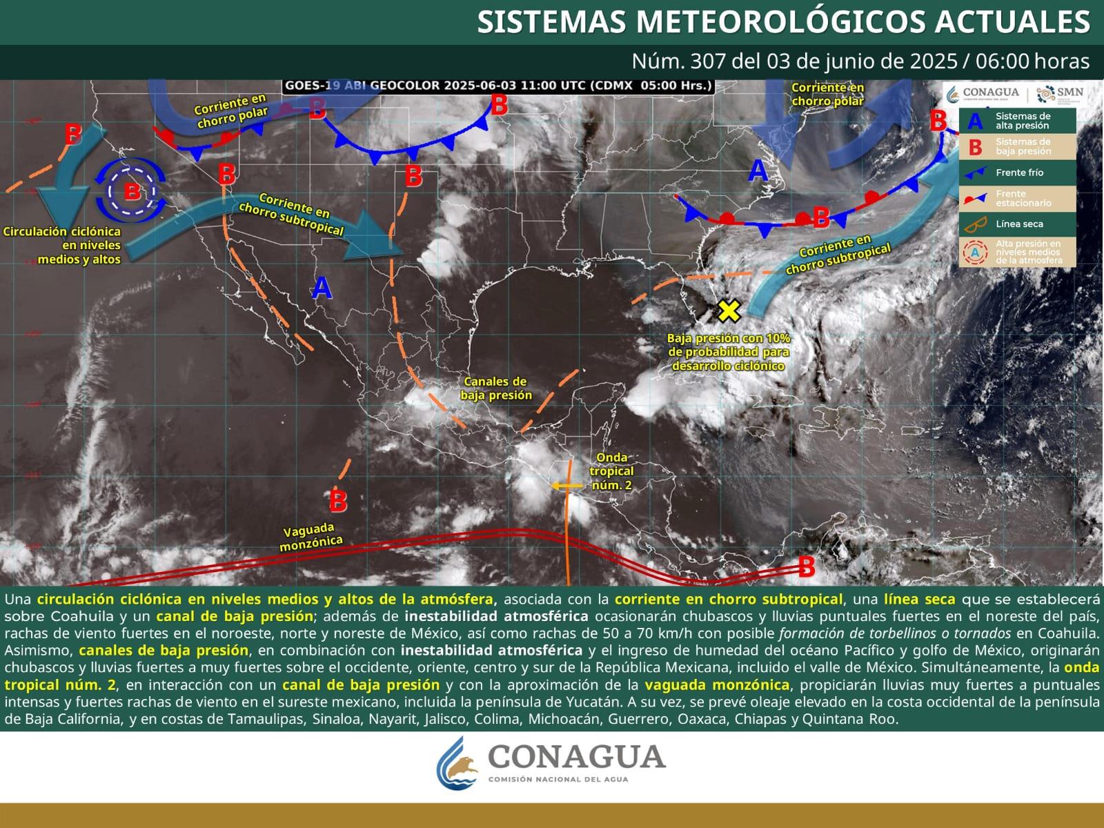 SE ESPERAN LLUVIAS, VIENTOS FUERTES Y POSIBLE FORMACIÓN DE TORBELLINOS O TORNADOS EN COAHUILA
