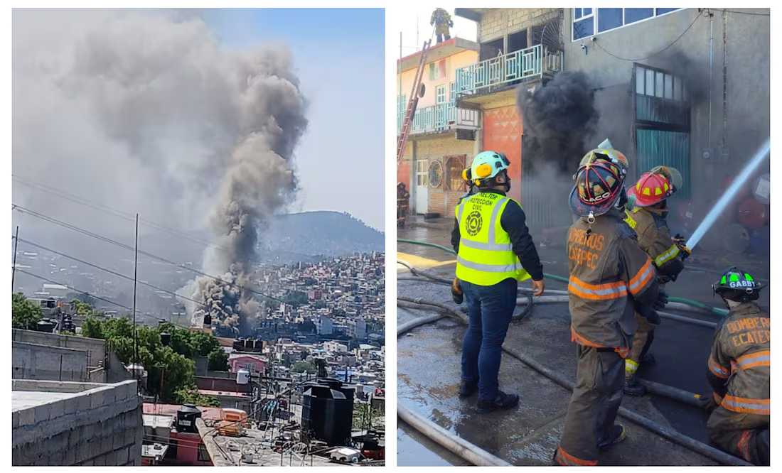 INCENDIO EN BODEGA DE COLCHONES PROVOCA EVACUACIÓN DE 500 PERSONAS EN ECATEPEC