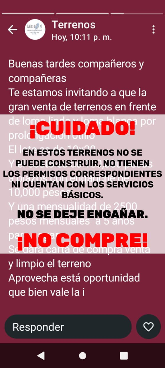 ALERTA GOBIERNO MUNICIPAL DE SALTILLO SOBRE VENTA IRREGULAR DE TERRENOS