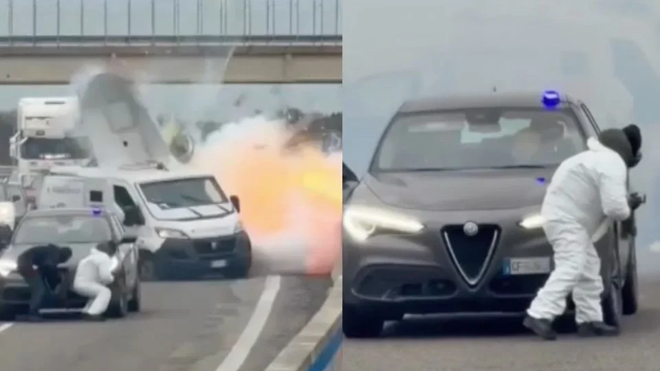 CAPTAN ASALTO CONTRA AUTOMÓVILES BLINDADOS EN ITALIA EN MEDIO DE EXPLOSIONES Y BALACERA