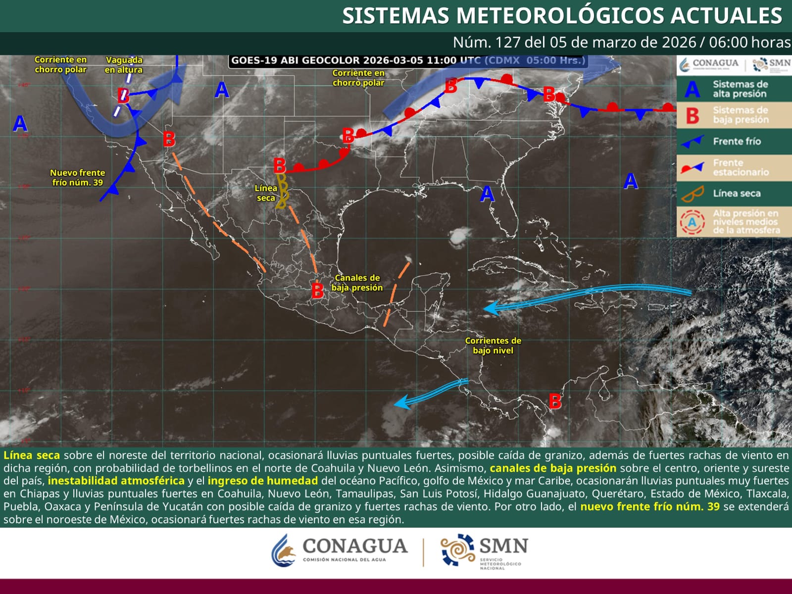 SE PREVÉN LLUVIAS, FUERTES RACHAS DE VIENTO Y POSIBLES TORBELLINOS EN COAHUILA