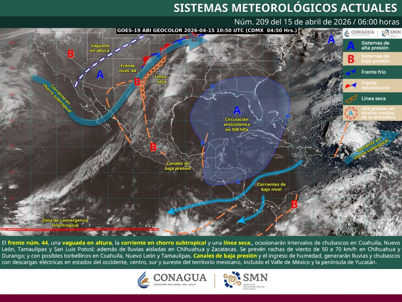 LLUVIAS, VIENTOS FUERTES Y POSIBLE FORMACIÓN DE TORBELLINOS EN EL NORTE DE COAHUILA