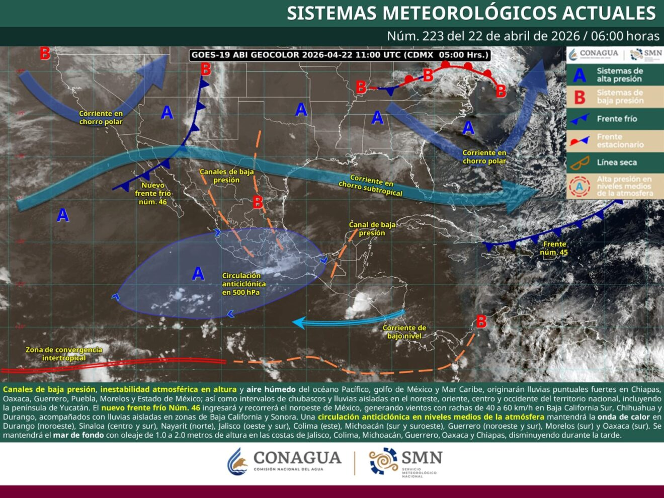 FRENTE FRÍO 46 GENERARÁ LLUVIAS Y VIENTOS INTENSOS EN COAHUILA