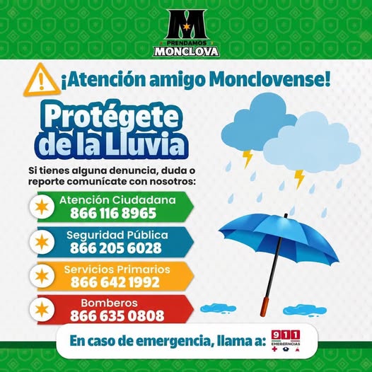 ALERTAN POR ALTA PROBABILIDAD DE TORMENTA ELÉCTRICA Y FUERTES VIENTOS EN MONCLOVA