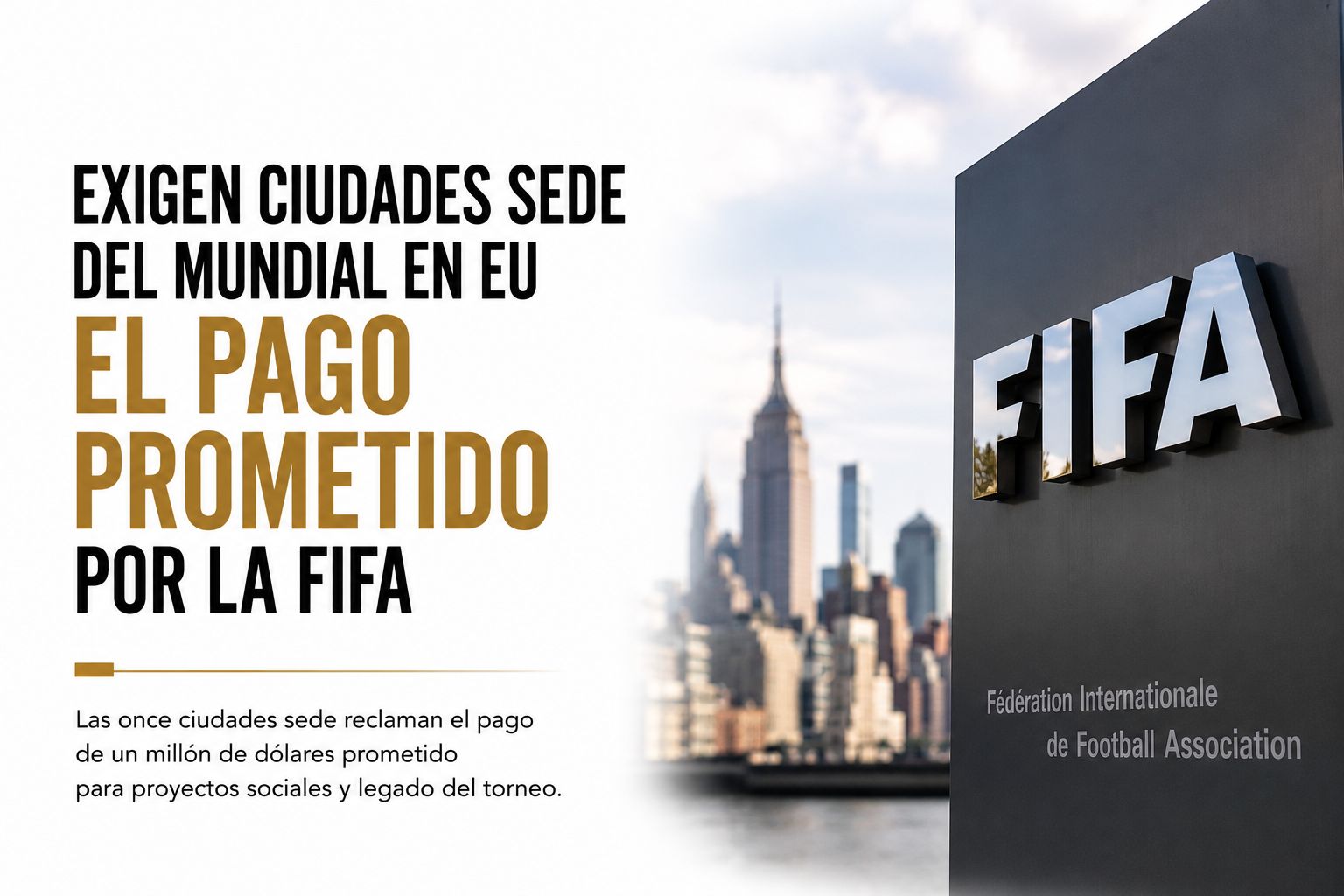 EXIGEN CIUDADES SEDE DEL MUNDIAL EN EU EL PAGO PROMETIDO POR LA FIFA