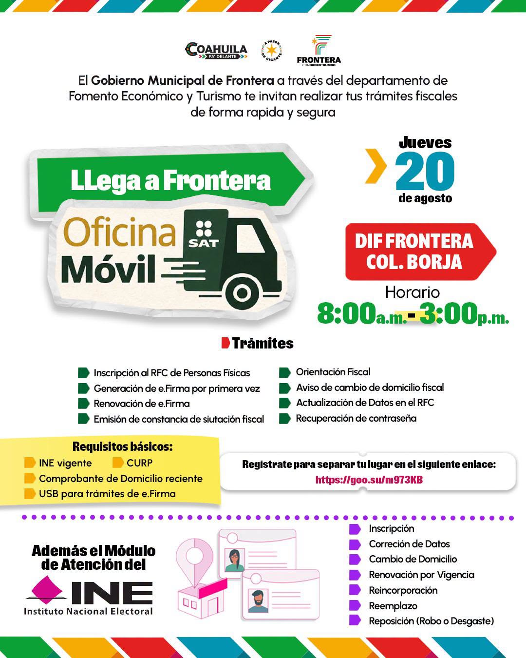 INVITA SARA IRMA PÉREZ A APROVECHAR LA OFICINA MÓVIL DEL SAT EN FRONTERA
