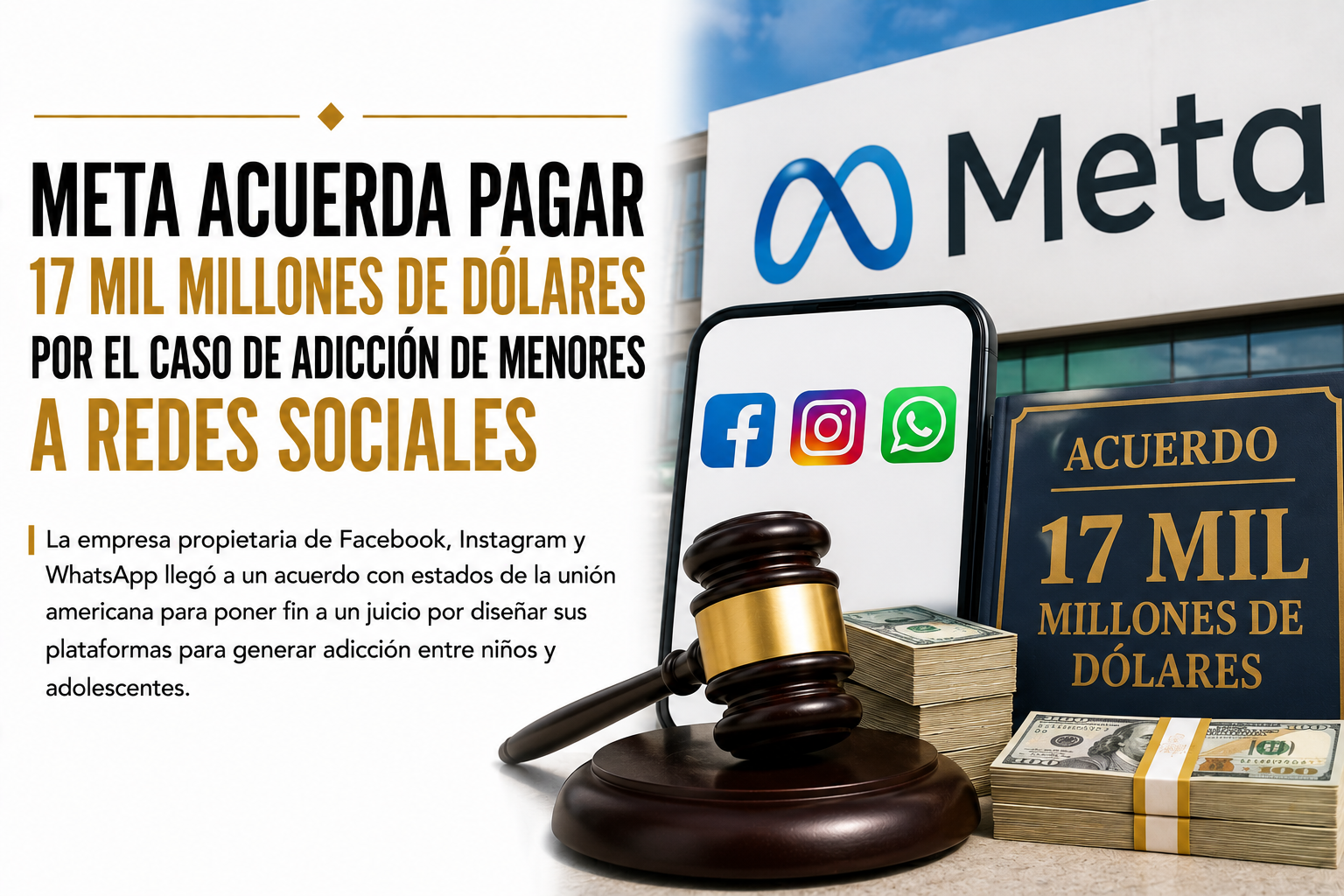 META ACUERDA PAGAR 17 MIL MILLONES DE DÓLARES POR EL CASO DE ADICCIÓN DE MENORES A REDES SOCIALES