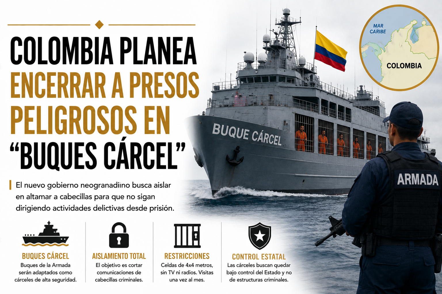 COLOMBIA PLANEA ENCERRAR A PRESOS PELIGROSOS EN “BUQUES CÁRCEL”