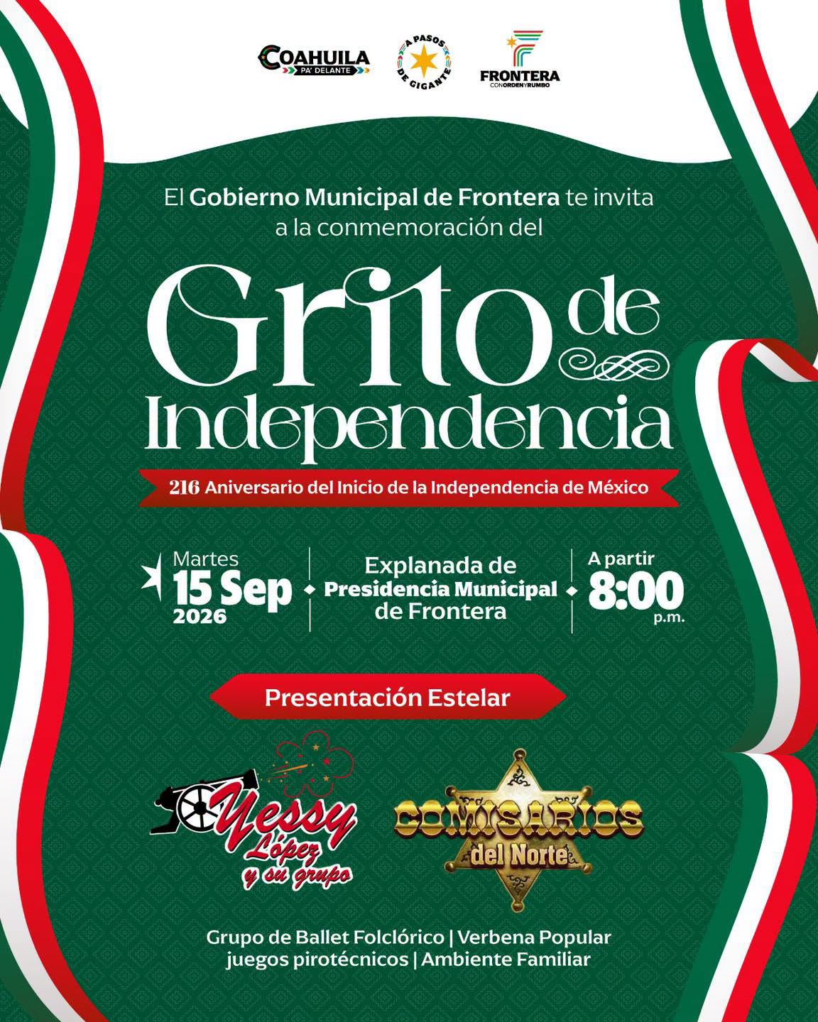 INVITA ALCALDESA DE FRONTERA A CONMEMORAR EL GRITO DE INDEPENDENCIA