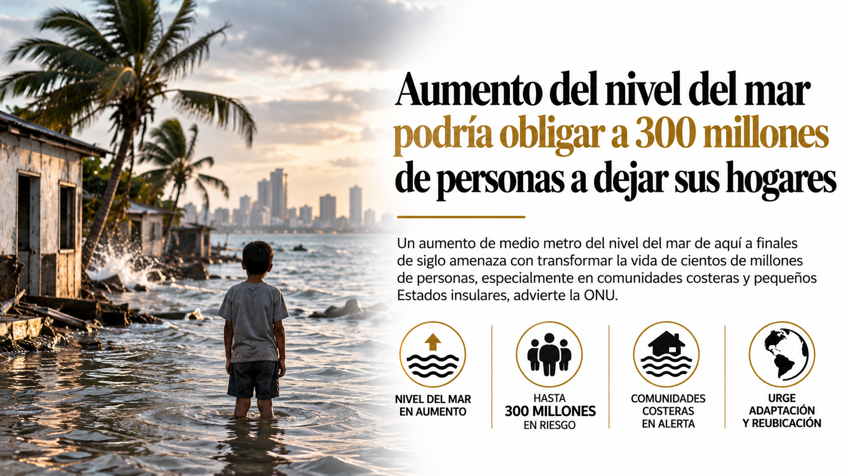 AUMENTO DEL NIVEL DEL MAR PODRÍA OBLIGAR A 300 MILLONES DE PERSONAS A DEJAR SUS HOGARES