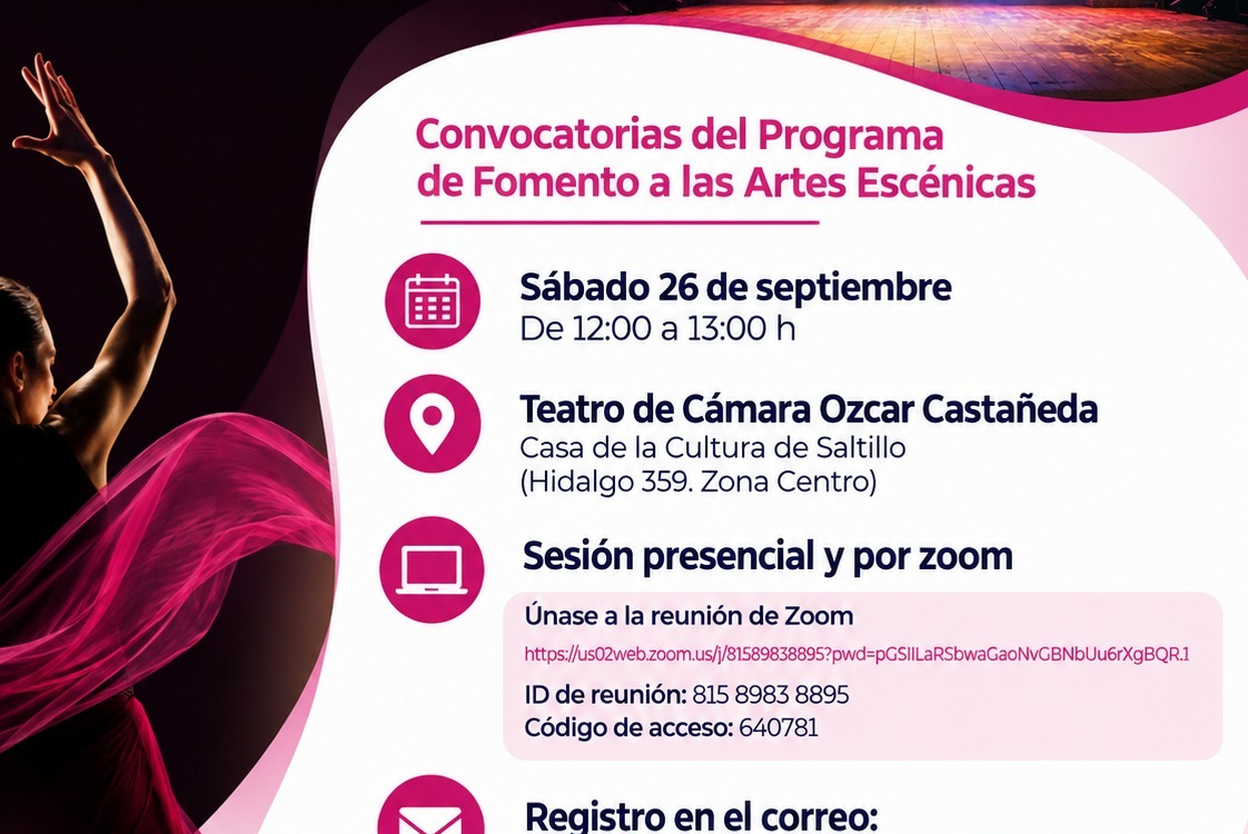 INVITA SECRETARÍA DE CULTURA A ENCUENTRO DE ORIENTACIÓN SOBRE LAS CONVOCATORIAS DEL PROGRAMA DE FOMENTO A LAS ARTES ESCÉNICAS