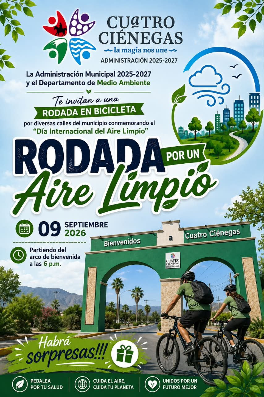 INVITA VÍCTOR LEIJA A PARTICIPAR EN RODADA POR UN AIRE LIMPIO EN CUATRO CIÉNEGAS