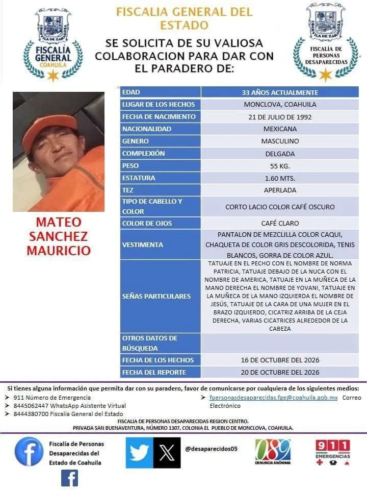 LOCALIZAN PRENDAS DE MATEO SÁNCHEZ DURANTE CATEO EN INMUEBLE ABANDONADO DE MONCLOVA