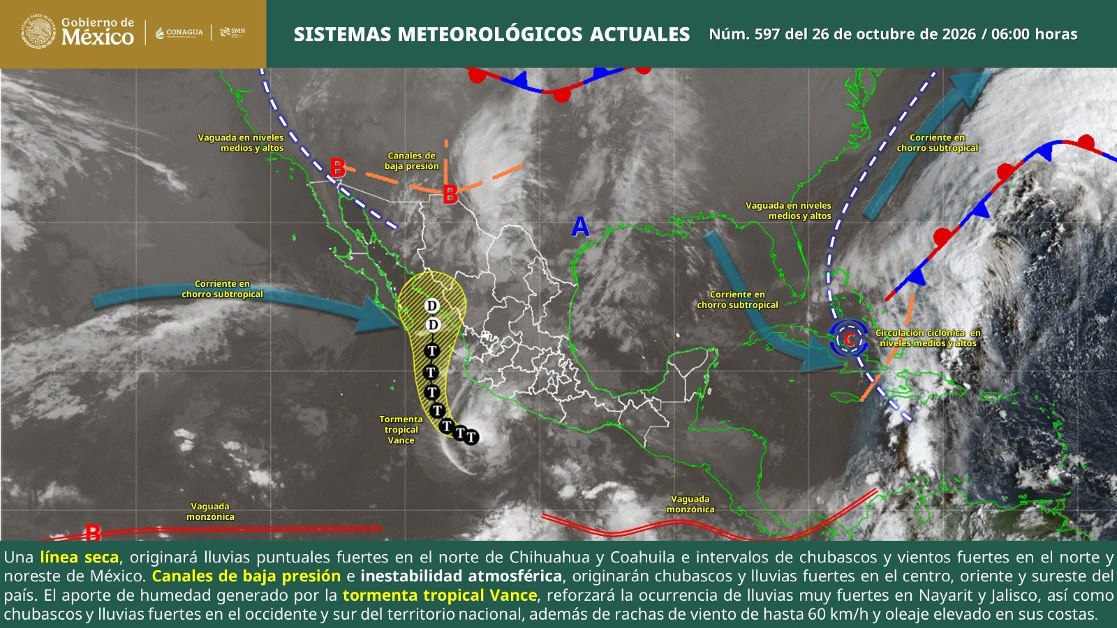 PRONOSTICAN LLUVIAS FUERTES, DESCARGAS ELÉCTRICAS Y RACHAS DE VIENTO DE HASTA 50 KM/H EN COAHUILA