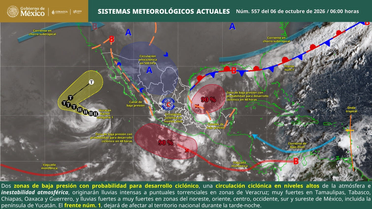 PROTECCIÓN CIVIL MANTIENE VIGILANCIA SOBRE LA DEPRESIÓN TROPICAL NUEVE EN EL GOLFO DE MÉXICO